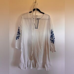 J.Crew White Blue Embroidered Boho Dress M